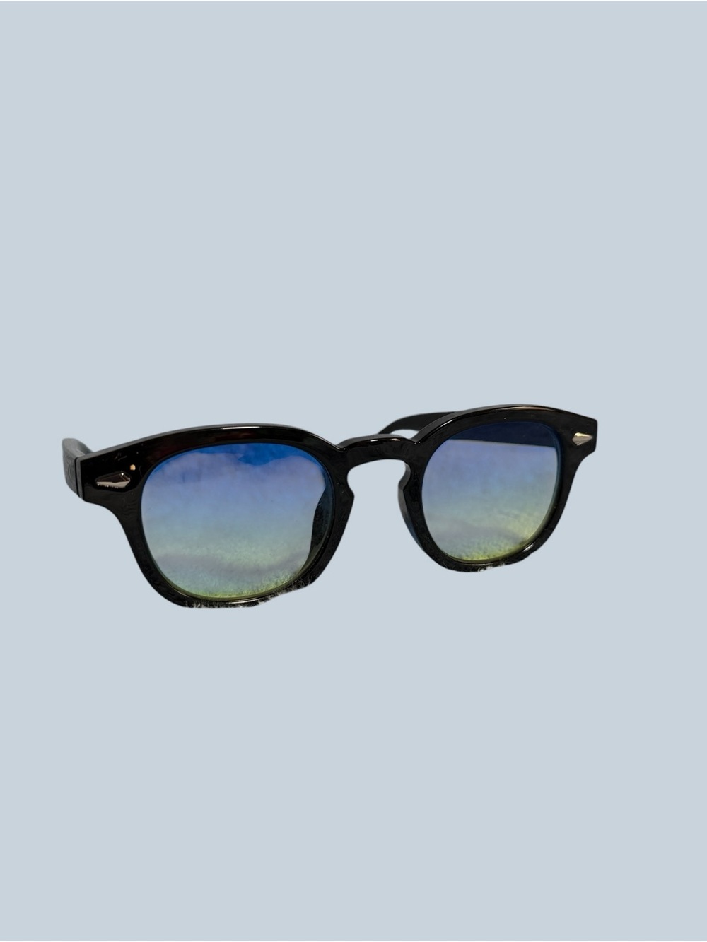 Black Frame Sunglasses with Blue-Green Gradient Lenses - Picture 9 of 12